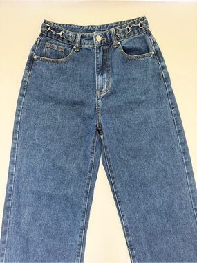 SHEIN Dark Blue Denim Jeans with Gold Stitching
